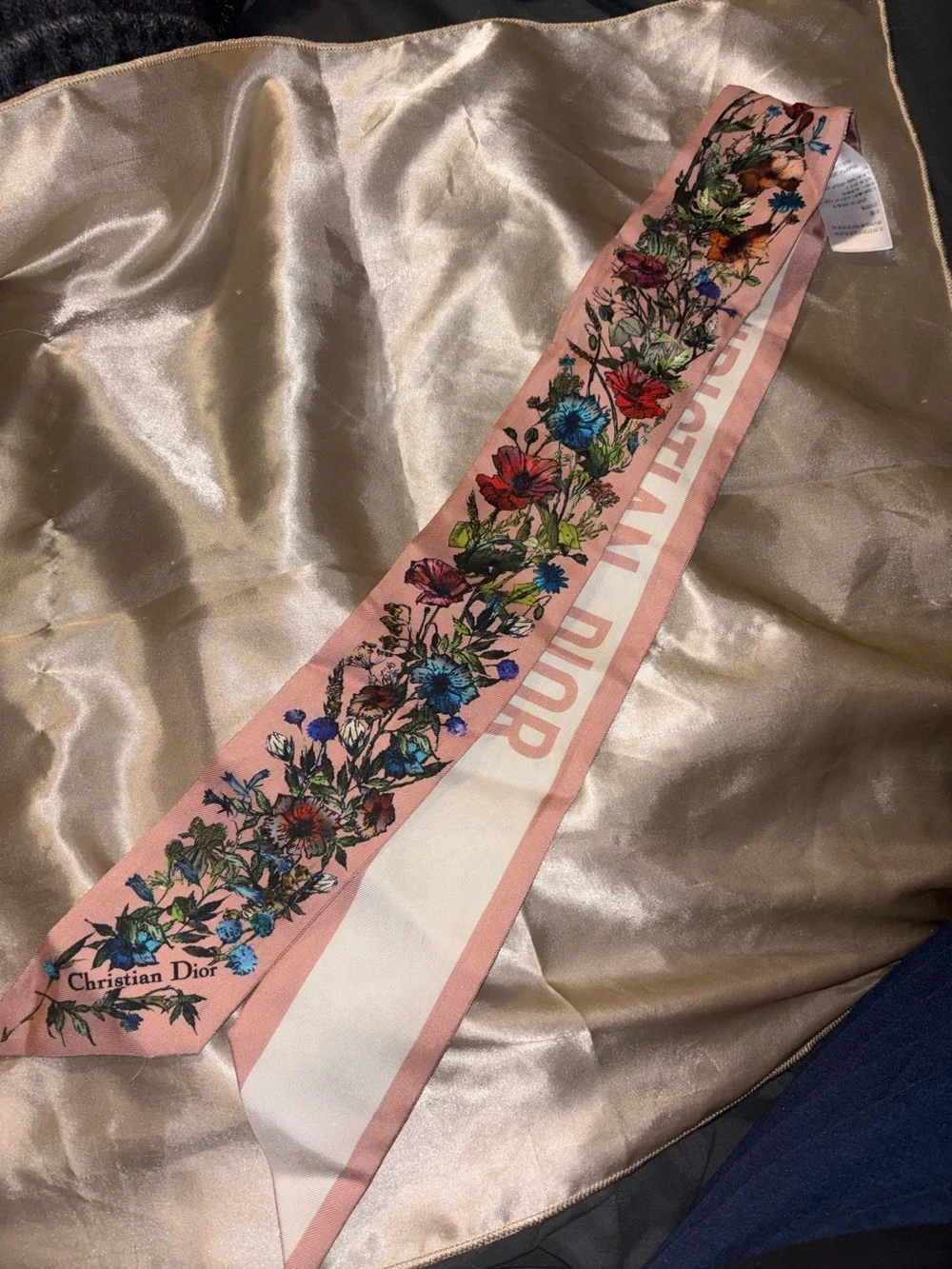 Christian Dior Mitzah Pink Floral Twilly Scarf Authentic